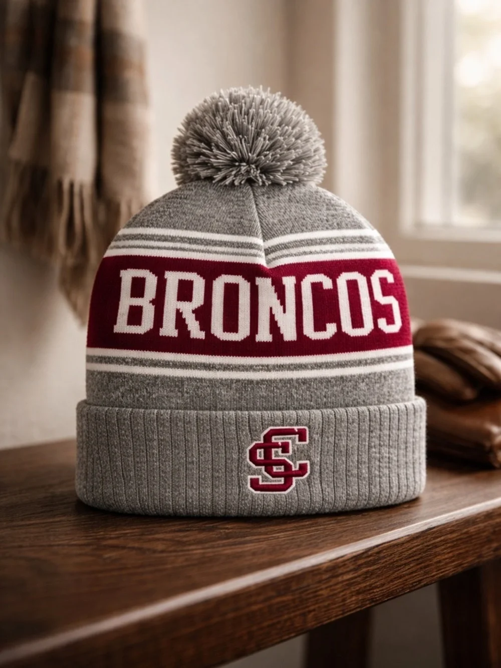 NWT Captivating Santa Clara University Broncos Gray Maroon Knit Beanie Cap
